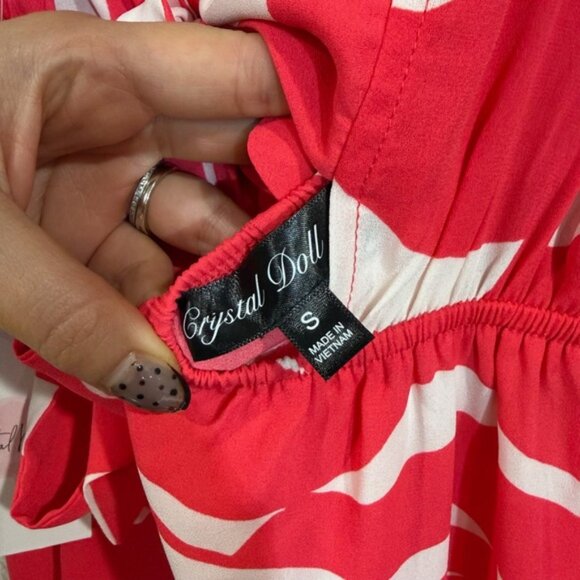 Crystal Doll Red White Smocked Tiered Maxi Dress Ruffle Straps Size S NWT - Picture 9 of 11